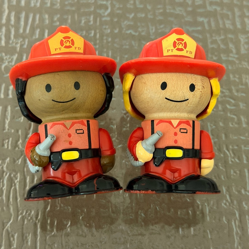 Learning Curve Play Town Wooden Firefighter Action Figures 2 little people